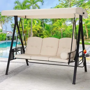 Outdoor Three Seat Swing Chair With Adjustable Canopy thumbnail-1