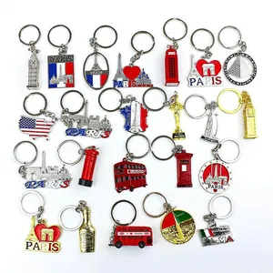 Wholesale Price OEM Manufacturer Personalized France Italy Britain Germany Spain USA Keyrings Tourist Keepsakes Custom Souvenir Metal Keychain Factory thumbnail-1