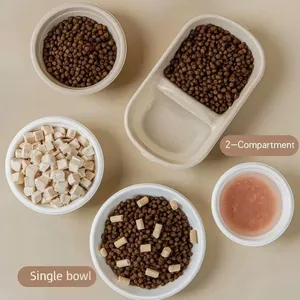 Disposable 2 Compartment Molded Pulp Pet Bowl, Biodegradable Bagasse Cat Food & Drink Bowl, Pet Feeder for Cat Dog, Custom Logo & Size Available thumbnail-3