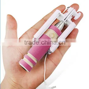 Green Close to 14cm Monopod Audio Cable Wired Selfie Stick Extendable Sefie for IPhone 6 Plus 5 5s 4s IOS for Samsung Android thumbnail-2