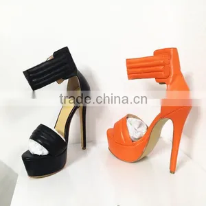 Catwalk Sky High New Sandal 16CM Height Black and Orange Leather Heels High Heel Women Sandals thumbnail-4