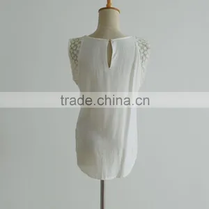 Solid Color Mesh Embroider Cap Sleeve Short New Models Blouses thumbnail-4