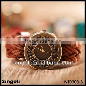 Vintage Hollow Gold Arabic Mumerals London Big Ben Digital Watch Western Wrist Watchs Smart Watch Braid Genuine Leather Watch thumbnail-1