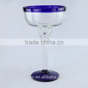 Blue Rim and Bottom Thick Thickness Long Stem Ice-cream Margaret Glass thumbnail-1
