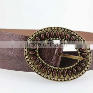 2015 Vintage Style Women's Fashion PU Brand Belt With Rhinestone Circle Shape Buckle thumbnail-4