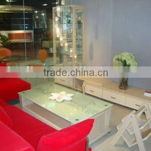 Wooden Rectangle Coffee Table With Glass Top thumbnail-1