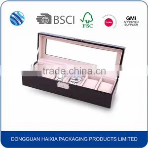 PU Leather 6 Slots Plastic Watch Box With PVC Clear Window thumbnail-4