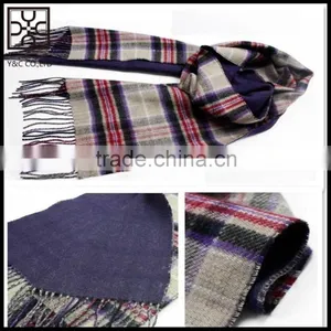 2015 Solid Color Checked Double Sided Wool Scarf With Fringe thumbnail-1