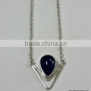 Tanzanite Pear Cabochon 925 Solid Sterling Silver Necklace, Designer Sterling Silver Gemstone Necklace, Bezel Gemstone Necklace thumbnail-1