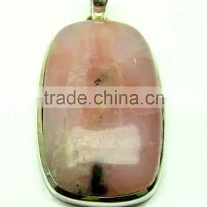 Pink Opal Long Cushion Cabochon Gemstone Pendant, 925 Solid Sterling Silver Pendants, Designer Bezel Pendant thumbnail-2