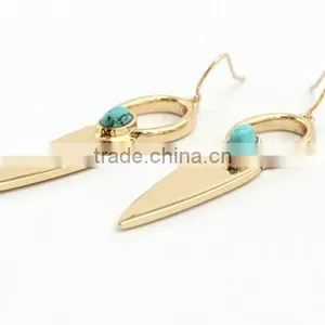 2016 Unique Fashion Design Gold Plated Polishing Turquoise Drop Earrings thumbnail-4