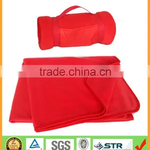 All Season Roll Up Solid Color Polar Fleece Travel Blanket With Carry Handle thumbnail-1