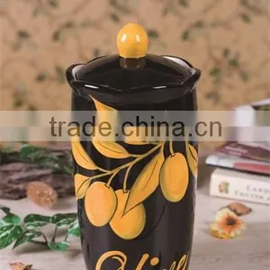 Factory Direct Black Ceramic Food Storage Jar With Yellow Olive Handpaint thumbnail-1