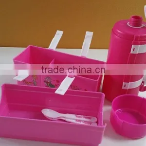 PP Lunch Box Set With Bottle. Lunch Box With Fork and Spoon, Water Bottle With Handle.CMYK+White (Heat Transfer). thumbnail-2