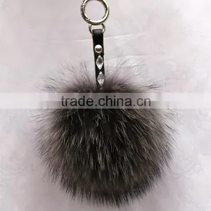 Genuine Big Fluffy 14cm Colorful Raccoon Fur Ball With Keychain thumbnail-1