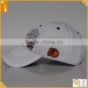 Wholasale Custom Unisex Distressd White Unstrctured Curved 3D Embroidered 6-panel 100%cotton Baseball Cap thumbnail-2