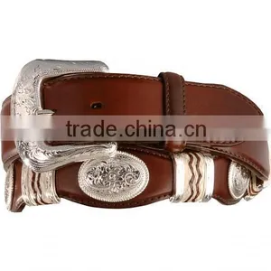 Concho Studded 100% Genuine Leather Men's Scalloped Leather Belts thumbnail-3