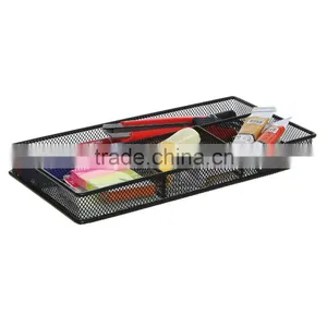Black Metal Wire 4 Compartment Office Desk Drawer Organizer Tray / Open Storage Bin Basket Rack thumbnail-2