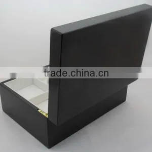Customized Handmade Black Wooden Jewelry Box With Compartment and Hooks thumbnail-3