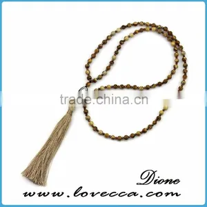 Vintage Green Stone Crystal Beads Long Necklace Tassel Boho Green Muddha Amulet Pendant thumbnail-2