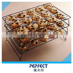 Non Stick 3 Tiers Iron Folding Oven Cooling Shelf Stackable Bread Display Rack thumbnail-1