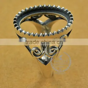 13*17.8mm 925 Sterling Silver Antiqued Silver Vintage Style Oval Saw Tooth Bezel Ring Base Blank Supplies DIY Findings 1223073 thumbnail-2