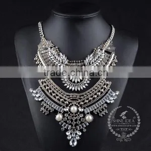 High Quality Vintage Rhinestone Imitation Pearl Chunky Statement Necklace Tin Alloy Fashion Women Pendant Necklace 6390144 thumbnail-1