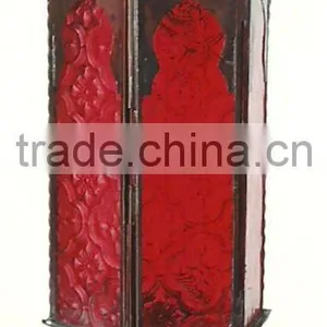 Decorative Iron Hanging Lantern Red Glass thumbnail-1