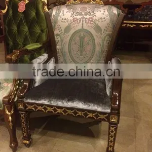 Great British Style Palace Single Sofa Chair, Hand Carved Wood Side Chair With Gold Leaf,Luxury Living Room Furniture Set thumbnail-2
