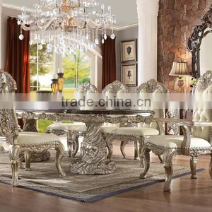 Luxury Ivory And Golden 8 Persons Home Use Dining Table, Baroque Wooden Decorative Display Cabinet And Side Board(MOQ=1 SET) thumbnail-6