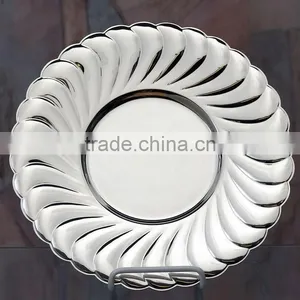 Silver Plated Round Dish Tray , Decorative Food Tray, Airlines Tray, Arabic Metal Trays, Party Food Service Trays, Wedding Tray thumbnail-1