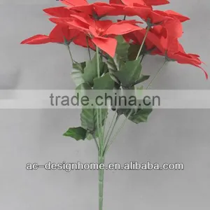 RED ARTIFICIAL VELVET POINSETTIA FLOWER BUSH X 7 W/7 PCS POINSETTIA FLOWER HEAD thumbnail-1