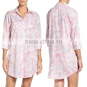 Ladies Sleep Shirt for Women Fashion Satin Cotton Solid Color Sleepwear With Short Sleeve Pajamas thumbnail-1