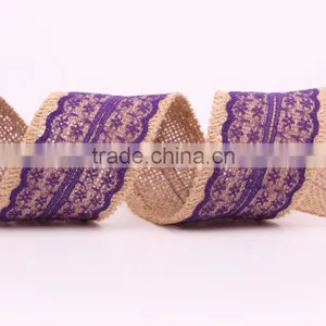 Jute Burlap Natural Hessian Ribbon With Purple Lace Trim Wedding thumbnail-4