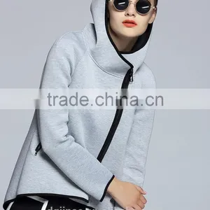 The New Fashion Spring Autumn Ladies Fleece Zip up Plain Pure Color Simple Cotton Blank Hoodies for Women thumbnail-1