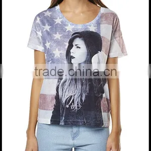 America Flag With Custom Printed Female Tshirt thumbnail-1
