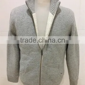 Mens Zipper Cardigan Lambswool Sweater Coat With Lining thumbnail-1