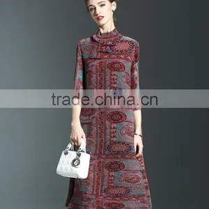 Ancient Printing High Neck Oversize Spring Dresses for Fat Lady thumbnail-5