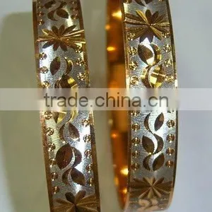 2 TONE GOLD PLATED BRACELET BANGLES PAIR thumbnail-1