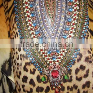 Leopard Georgette Crystal Embellished Short Kaftan CAFTAN Tunic Poncho Blouse thumbnail-5