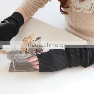 New Design Pure Color Knitted Elbow Length Fingerless Winter 100% Cashmere Gloves thumbnail-4