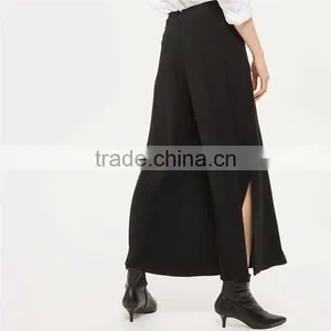 Chic Wide Leg Side Split Palazzo Trousers Black Slack Pants for Ladies thumbnail-6