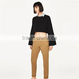 2017 Guangdong Spring Ladies Navy Chinos Designer Pants With Belt thumbnail-6