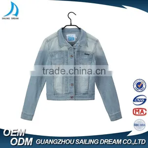 Guangzhou Apparel Factory Hot Sale Color Fade Proof Women Jeans Denim Jacket thumbnail-1