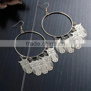 New Fashion Round Gold Plated Halloween Owl Hollow Copper Filigree Stamping Earrings Ear Wire Hooks thumbnail-1