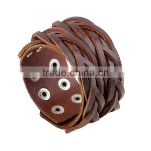 Punk Braided Leather Wide Cuff Bracelets for Unisex Jewelry Accessories Wristband thumbnail-3