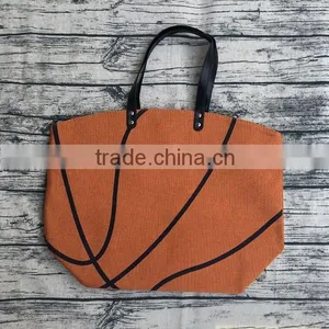 Wholesale Printed Softball Baseball Tote Canvas Cotton Personalized Totes Bag for Moms Football Bags With Leather Handles thumbnail-5