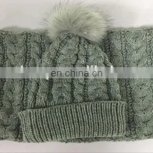 Newest Women's Fashion Winter Pur Colour Acrylic Knitted Scarf Hat Set With Ball on Hat thumbnail-5
