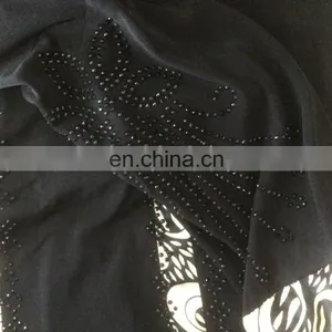 Black Colour Lycra Burkha With Printed Satin & Black Stone Work / Latest Printed Burkha Collection 2016 thumbnail-4