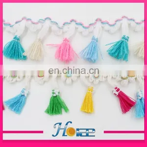4.5cm Width Cotton Mixed Color Tassel Fringe Lace Trim for Garment thumbnail-4